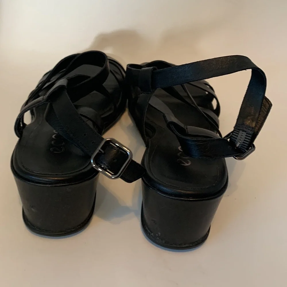 Ecco Black Leather Wedge Sandals Size 7N - Picture 4 of 6